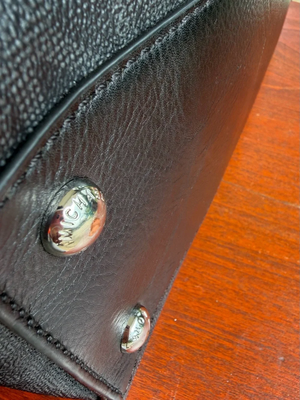 Authentic Michael Kors Hamilton Large Satchel - Black Monogram Saffiano Leather